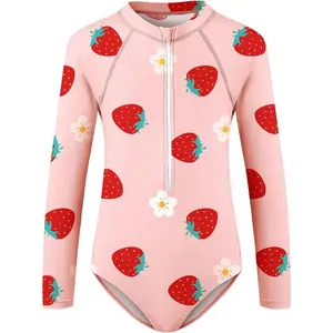 UPF50+ Girls Long Sleeve One Piece Swimsuit with Zipper - Rash Guard for Teens Toddler Kids 2-15 Years(Gift)