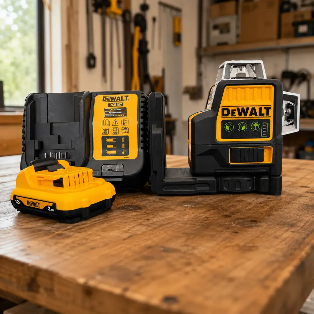 Dewalt DW089LG Professional Green Laser Level, 12V Power Source, 12 Laser Lines, 3-Side 360-Degree Vertical Self-Leveling, User-Friendly Versatile Hand Tools Accessories for Precision Work (Multi Tool Multitools & Accessories), Batteries, L