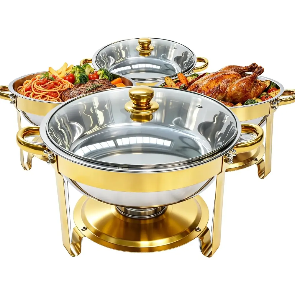 6QT self-service hot pot insulation pot, 304 stainless steel baking pan with lid 4/2-piece set, round hot pot self-service set, food heater, free tableware clip. Send a buffet event dinner food heater (for cooking only)