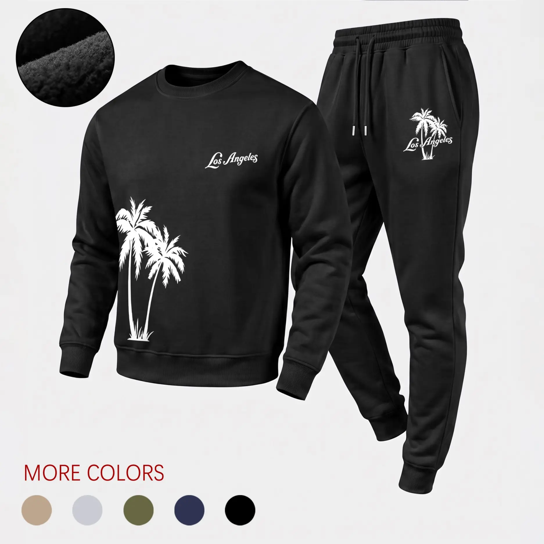 Men's Los Angeles Palm Tree Graphic Crewneck Sweatshirt and Jogger Pants Set, Casual Long Sleeve Pullover with Drawstring Sweatpants, Fall Winter Tracksuit for Daily Wear, Travel, Lounge and Outdoor Activities