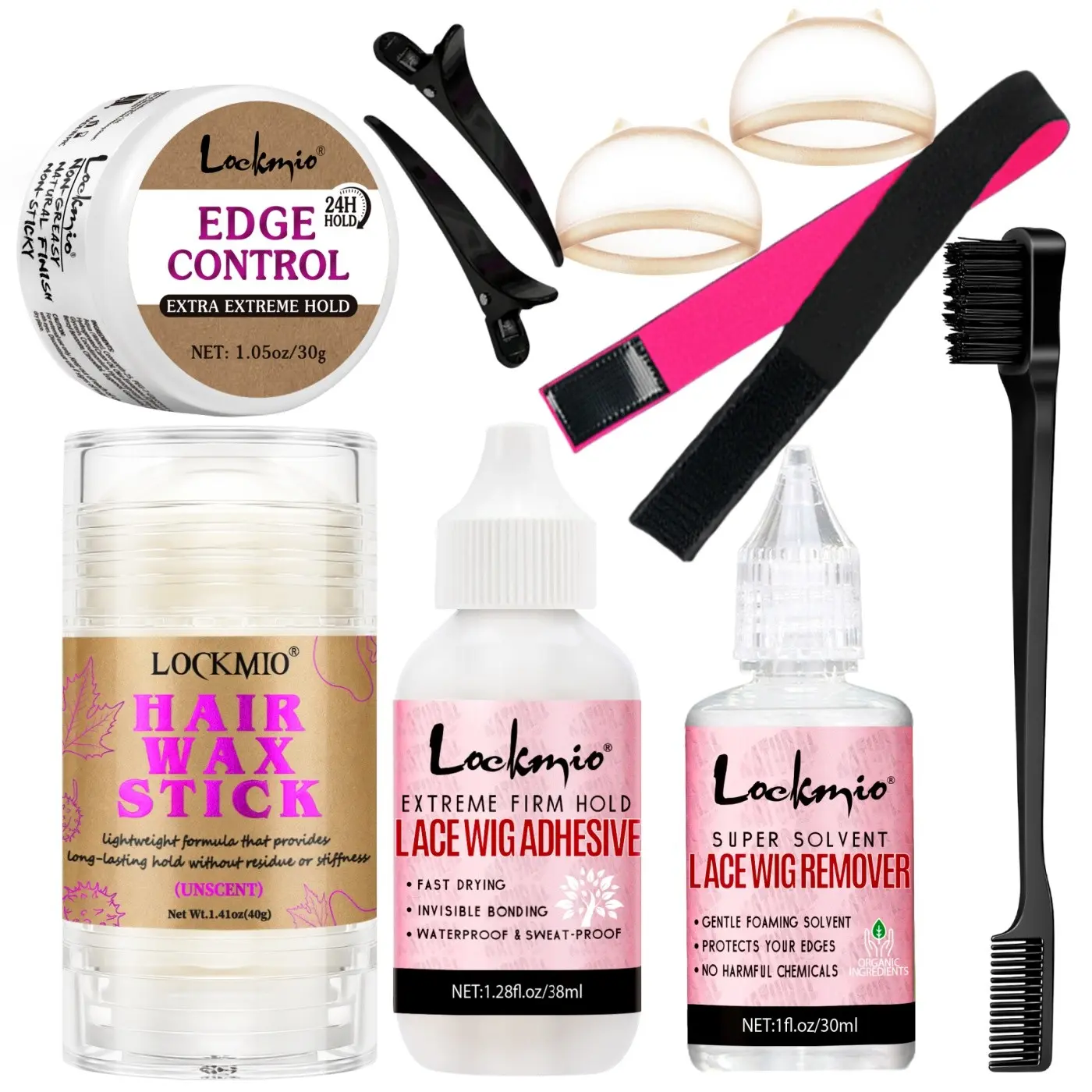 Lace Wig Glue Travel Set, Strong Hold Wig Edge Adhesive, Sweat-Proof Remover, Hair Wax Stick, Edge Control, Smoothing Brush, Beginner Friendly