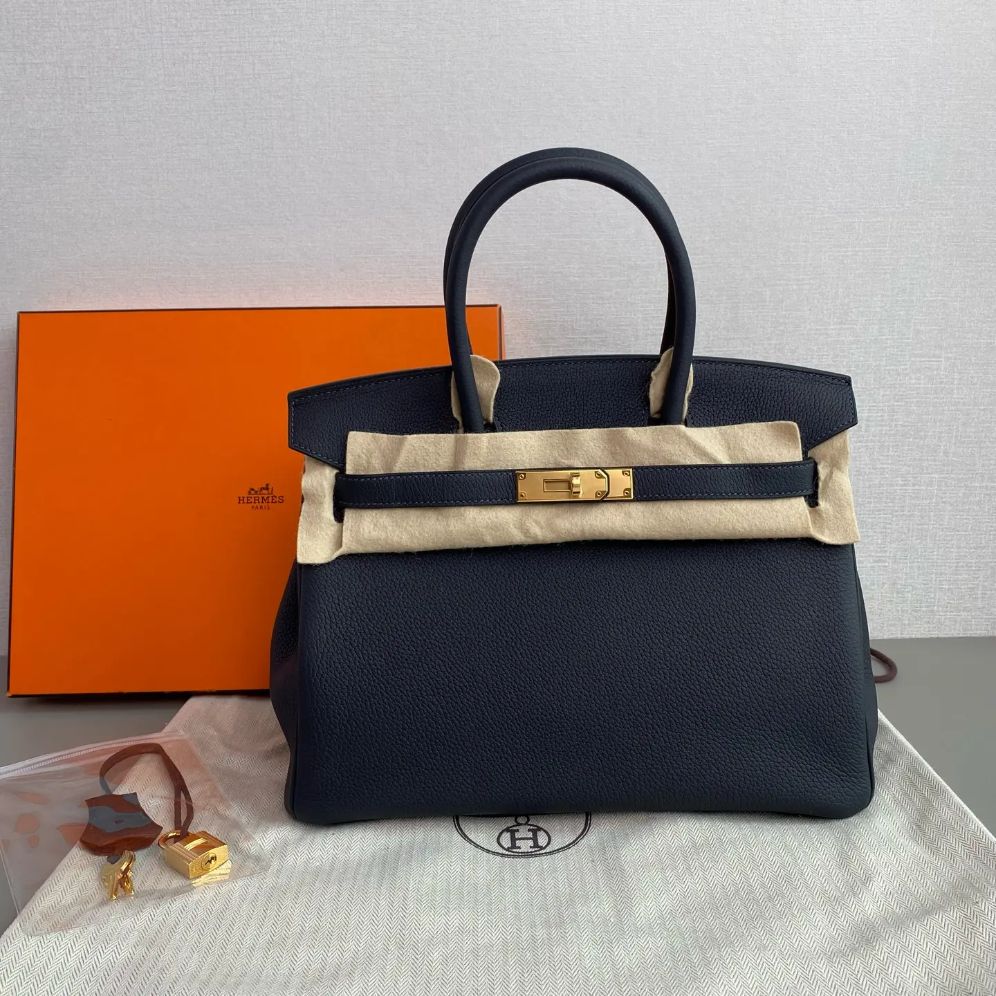 Pre-owned Hermes birkin30 Midnight Blue Gold Hardware togo Excellent Condition U Luxury Bag P05E27017