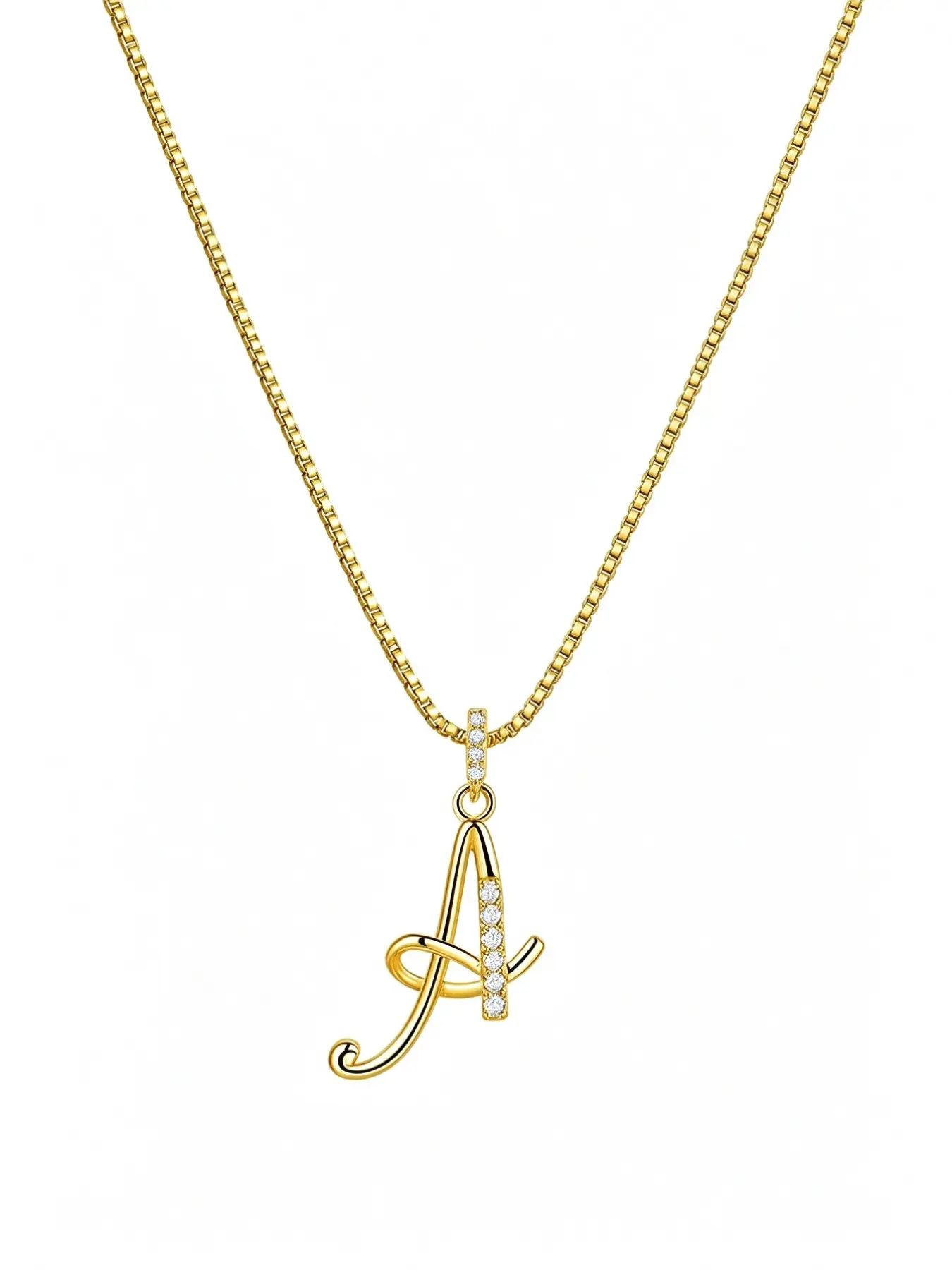 Elegant Zircon Letter Necklace for Women – Box Chain Initial Pendant, Stylish and Minimalist Jewelry, Personalized Name Necklace, a Perfect Gift for Her (Ideal for Thanksgiving or Christmas)