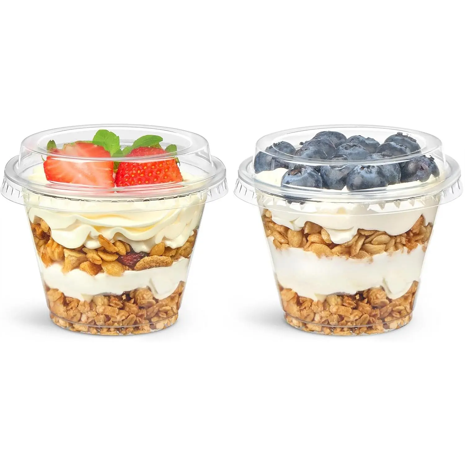 6 oz Plastic Dessert Cups with , 50 Pack | Small Yogurt Parfait Cups, Pudding Cups, Jello Cups, Mini Fruit Cups for Party, Cake Cups, Round Dessert Shot Glasses