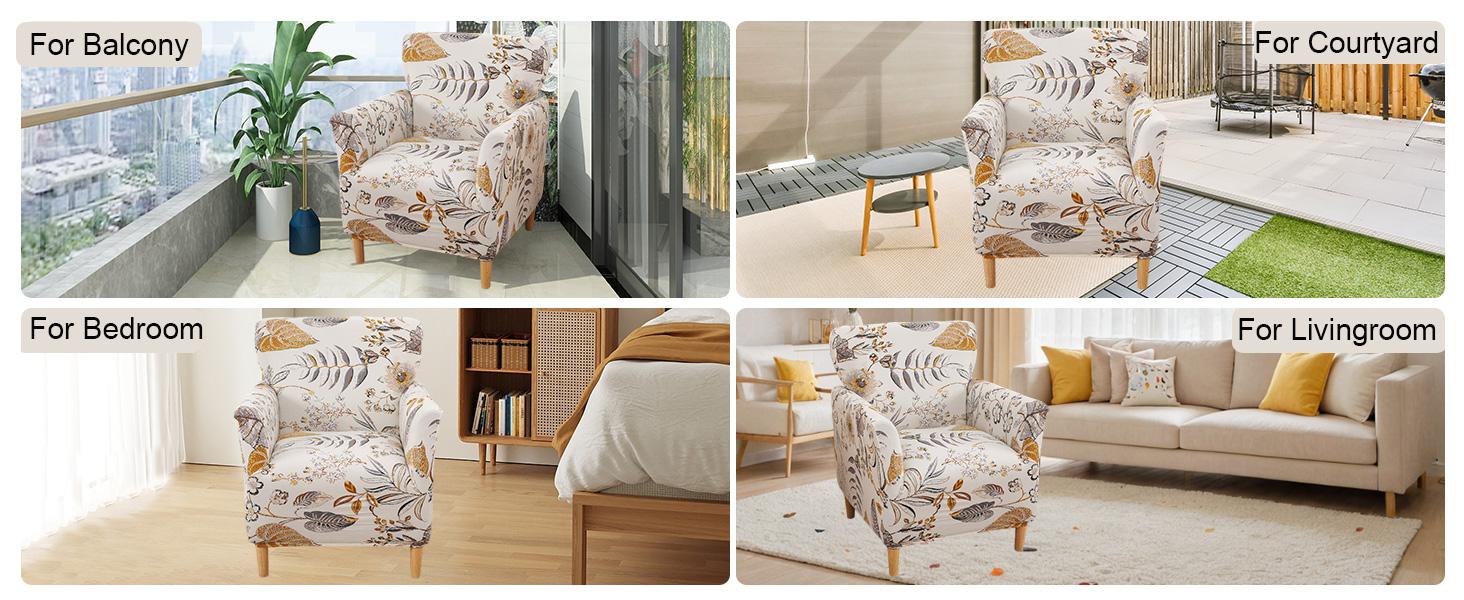 CRFATOP Stretch 1 Piece Chair Covers with Arms Printed Accent Chair Cover Armchair Flower Soft Banquet Armchair Covers Washable Chair Slipcovers for Living Room Office Reception Reading Sofa,02