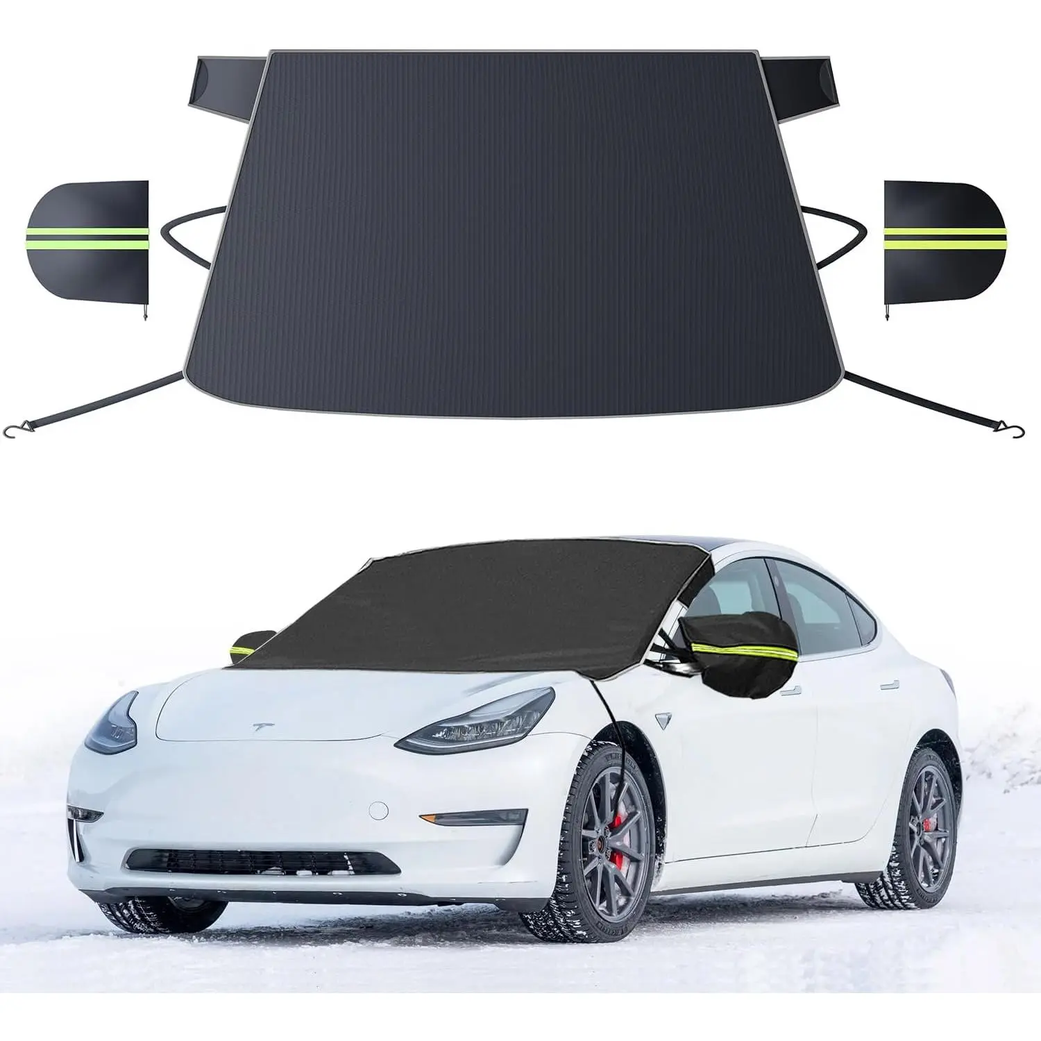 [Upgrade] Patented Universal Windshield Cover for Ice and Snow, Nano Waterproof & Frost Fabric Car Cover with Ice Scraper, Easy Fold Winter Protection Fit for All Cars