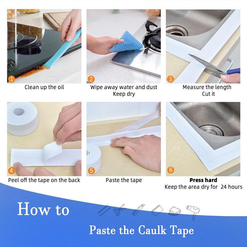 Bath & Kitchen Caulk Tape Sealant Strip, 3 Counts PVC Self Adhesive Tub & Wall Sealing Tape Caulk Sealer Tools, Work Equipment for Men, Shower Tile Sealer With 2 Shovel Tool, Adhesive Sealant, Waterproof Bond Seal, Waterproof Caulk Tape
