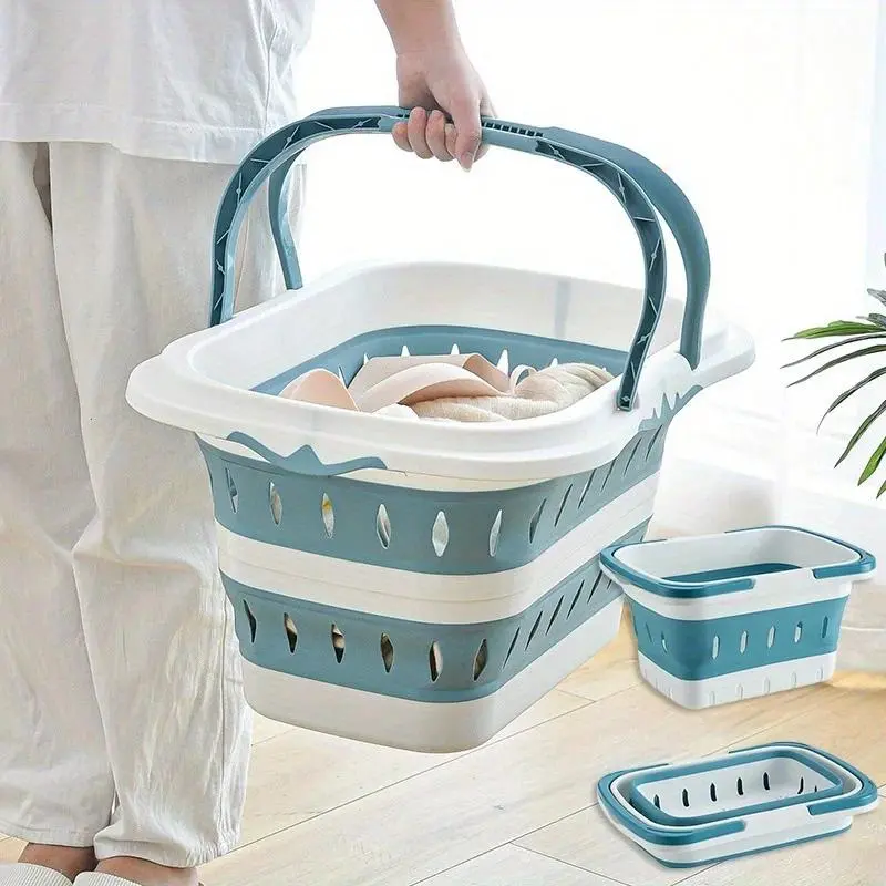 Foldable Collapsible Handled Laundry Basket Ellipse Oval Tub- Portable Washing Tub Space Saving Laundry Containers
