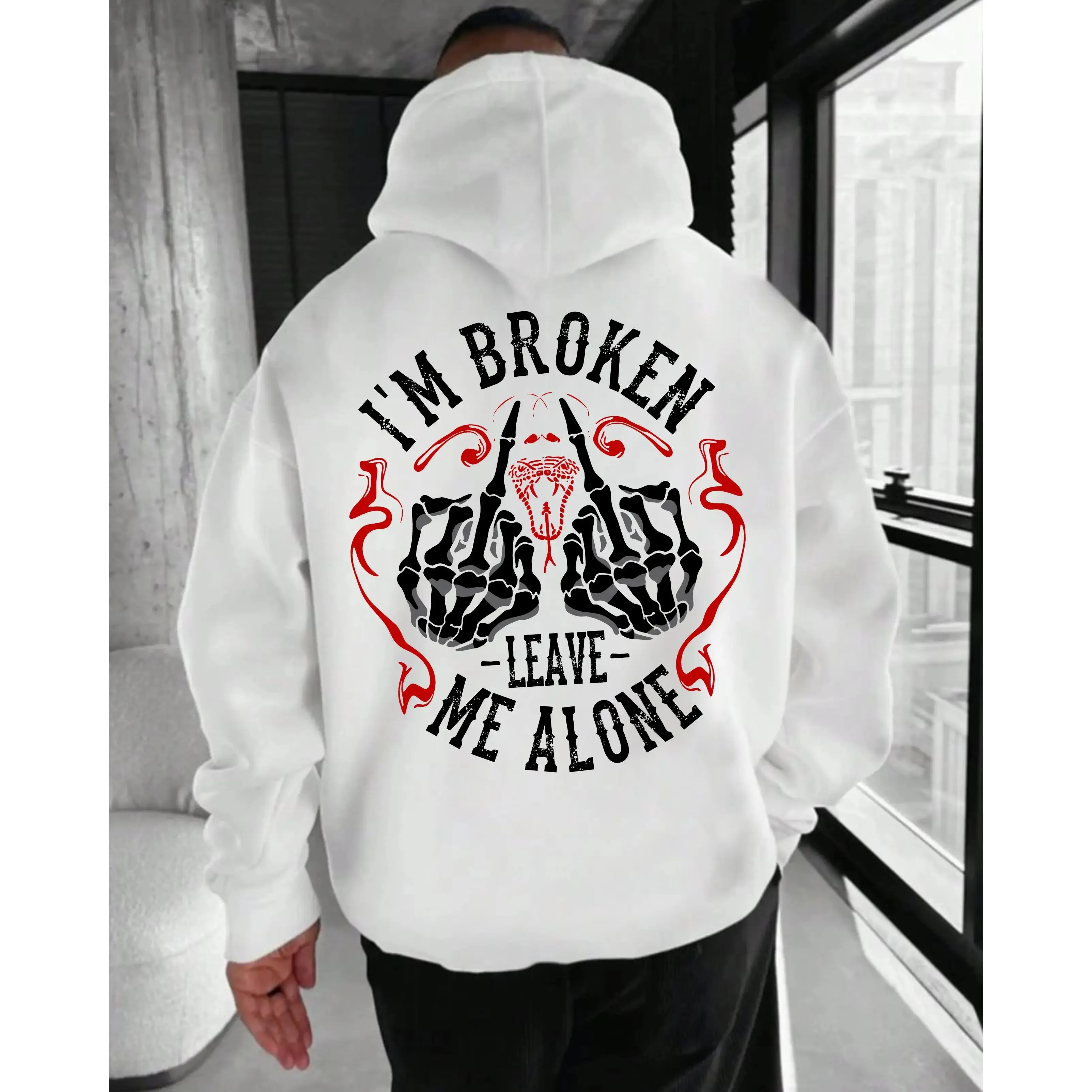 I’m Broken Leave Me Alone Hoodie – Dark Humor Skull Graphic Hoodie for Men – Savage Attitude Hoodie