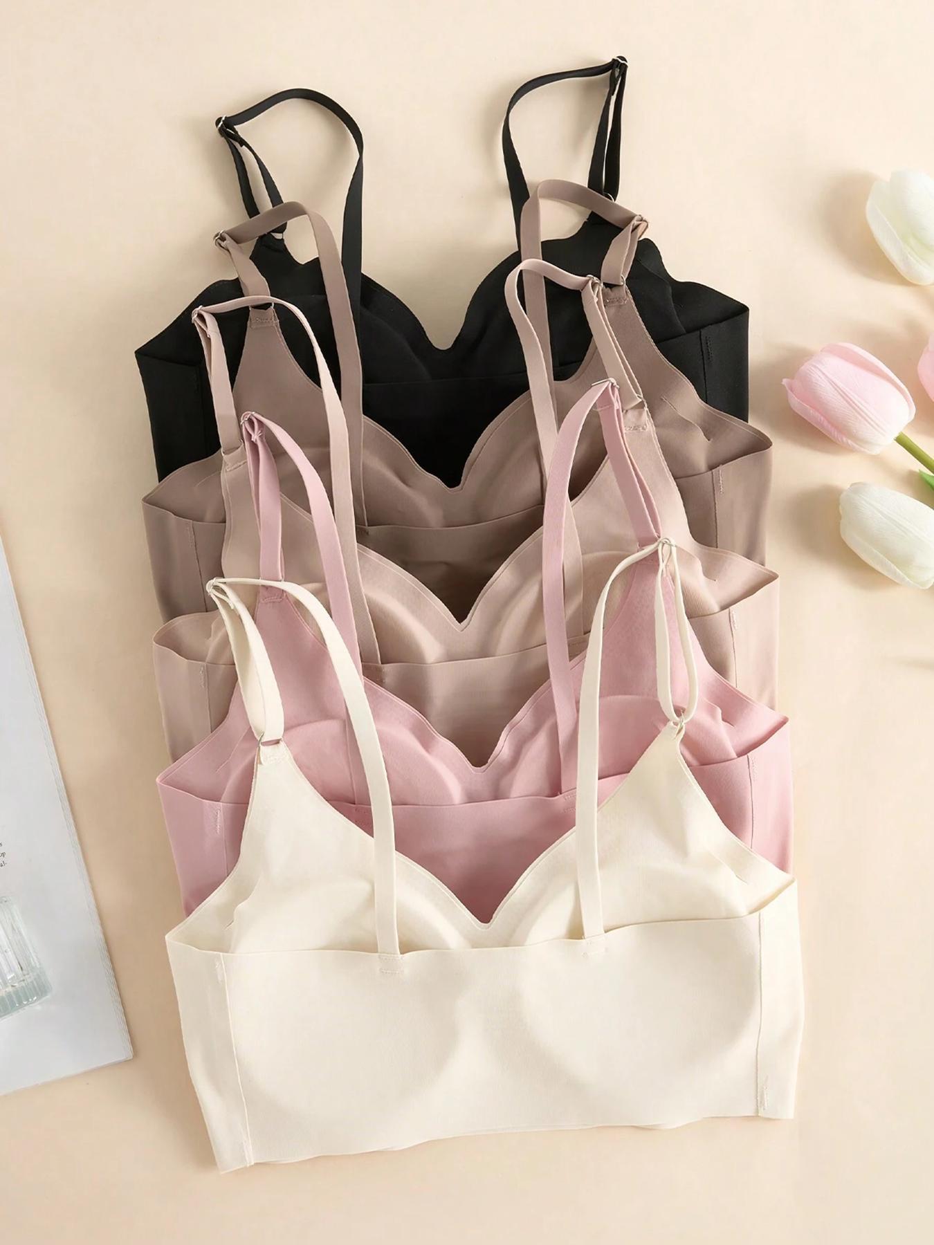 Women's Solid Adjustable Strap Seamless Everyday Bra, Soft Comfortable Breathable Smooth Wireless Bra, Minimalist Lingerie for All Seasons, Breathable Seamless Bras