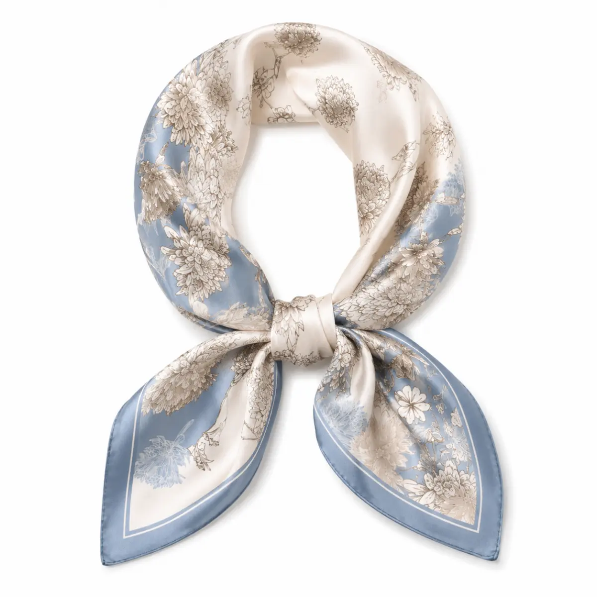 100% Mulberry Silk Floral Square Scarf for Women, Lightweight Neckerchief, Hair Wrap and Handbag Accessory