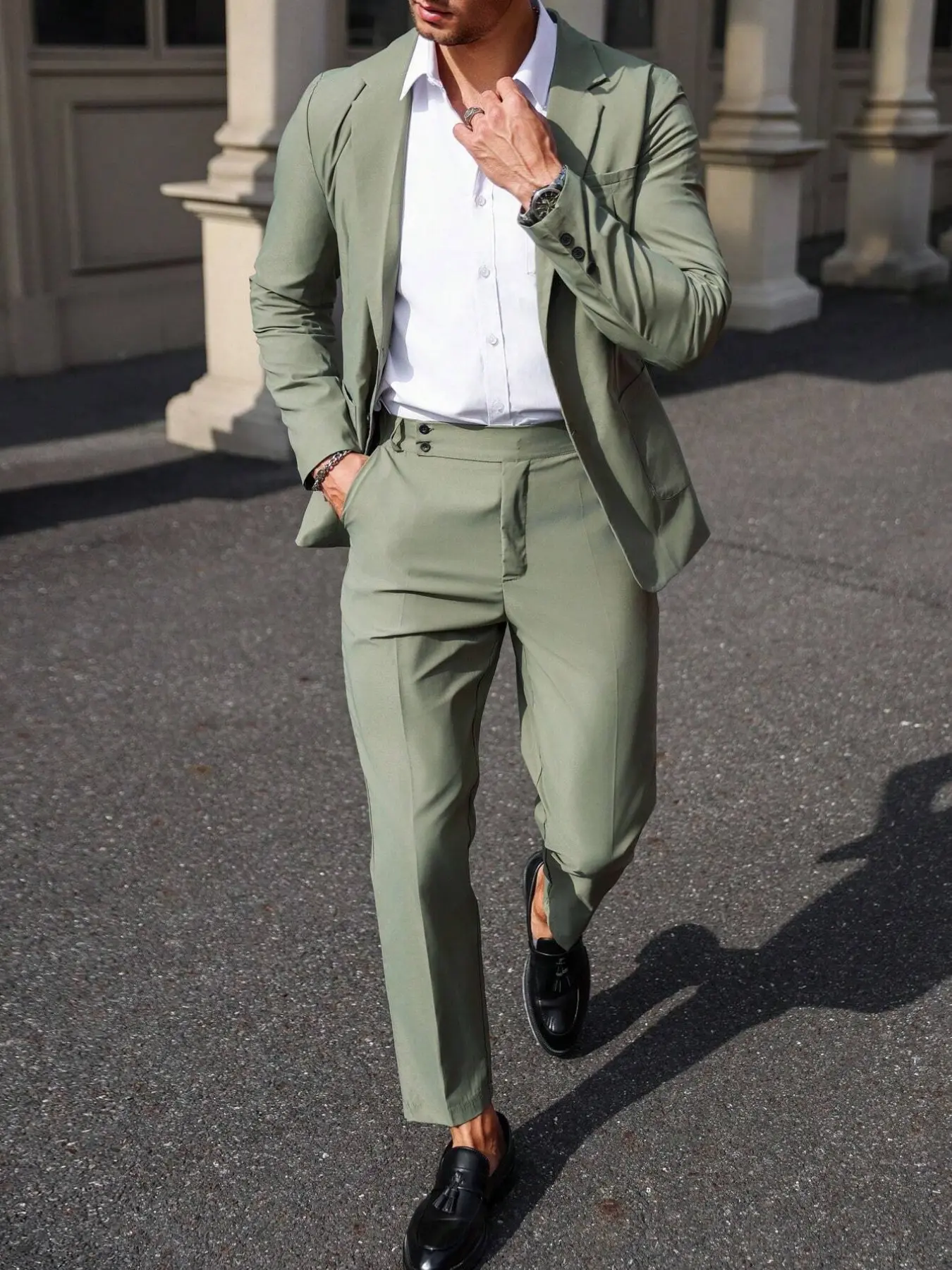 Men's Fashion Plain Slim Fit Suit Set, Long Sleeve Casual Suits for All Seasons, Perfect for Office, Dates, Parties, Gift for Boyfriend