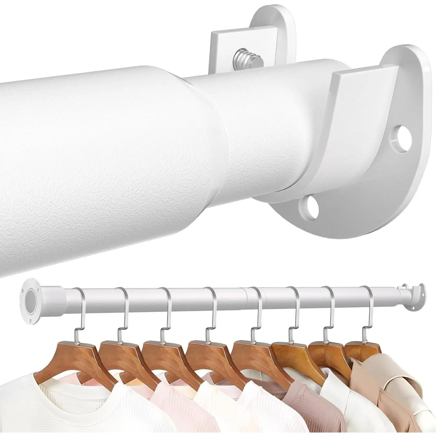 Mavivegue Closet Rod, 17 to 84 Inch Adjustable Closet Rods for Hanging Clothes, White, Hanging Rod for Closet Wardrobes Laundry RV, Bathroom