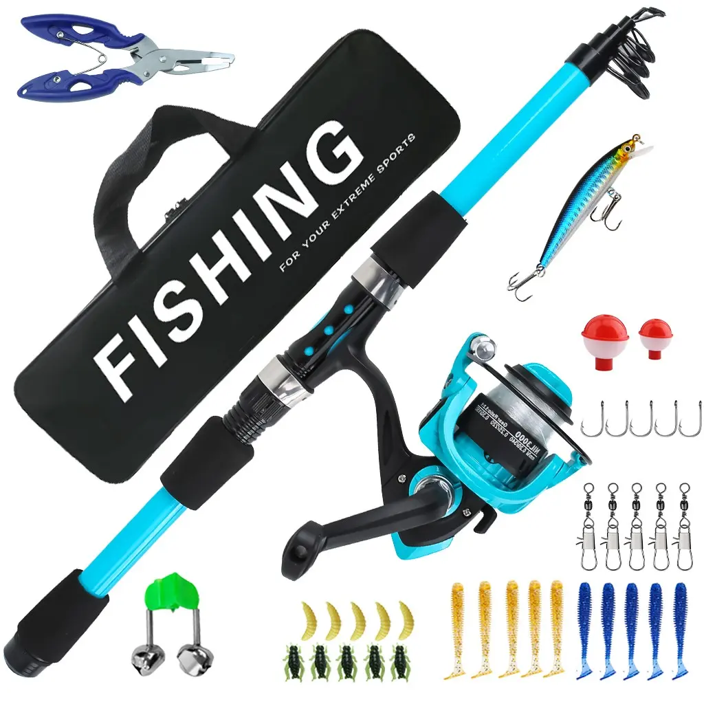 1.8m Telescopic Fishing Rod Set, Simple Blue Medium-Hard Lure Rod, Complete Fishing Gear, Portable Storage, Freshwater & Saltwater Outdoor Fishing Equipment