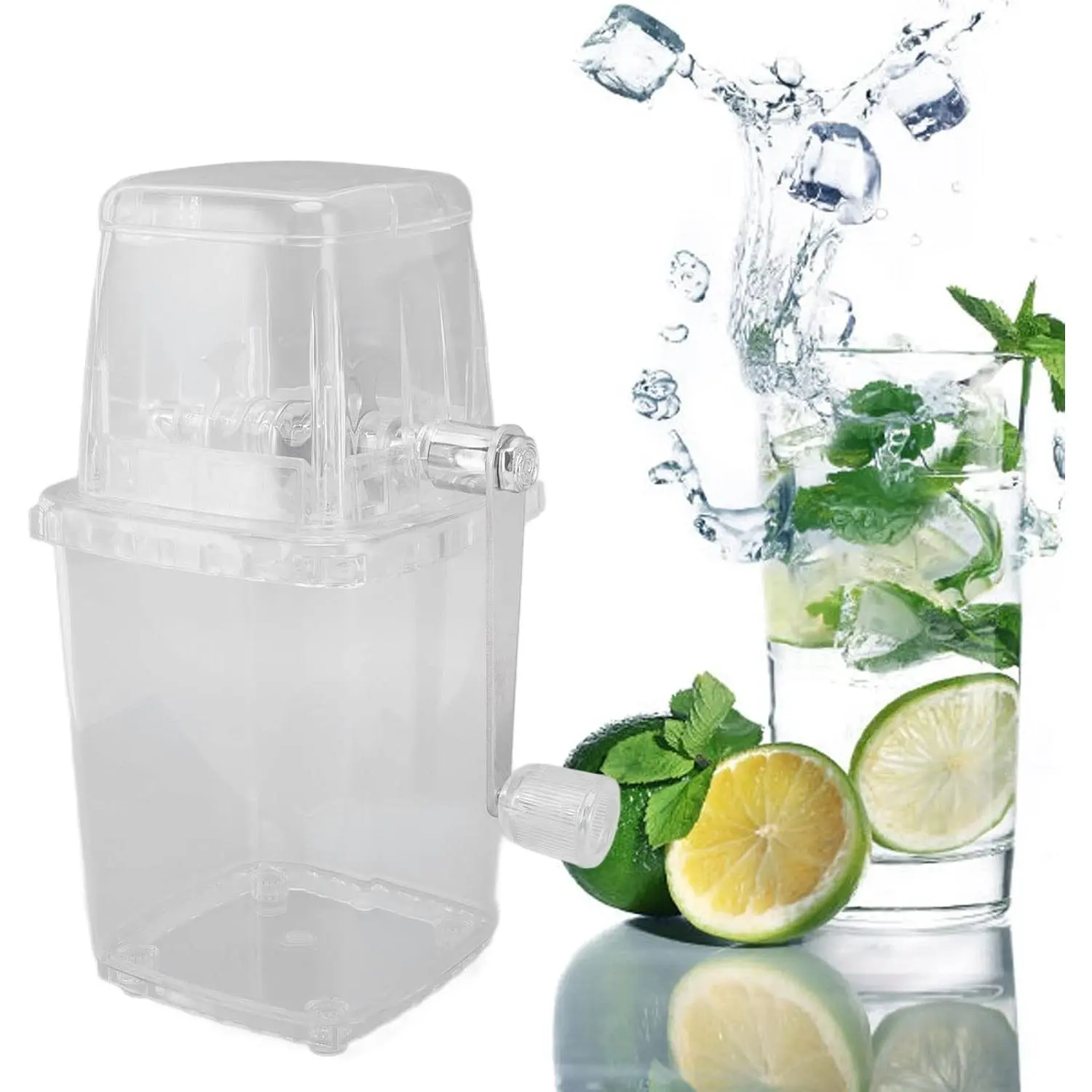 Portable Manual Hand Crank Ice Crusher, Ice Shaver & Snow Cone Machine, Fast Coarse Ice Grinder Chopper (Transparent)