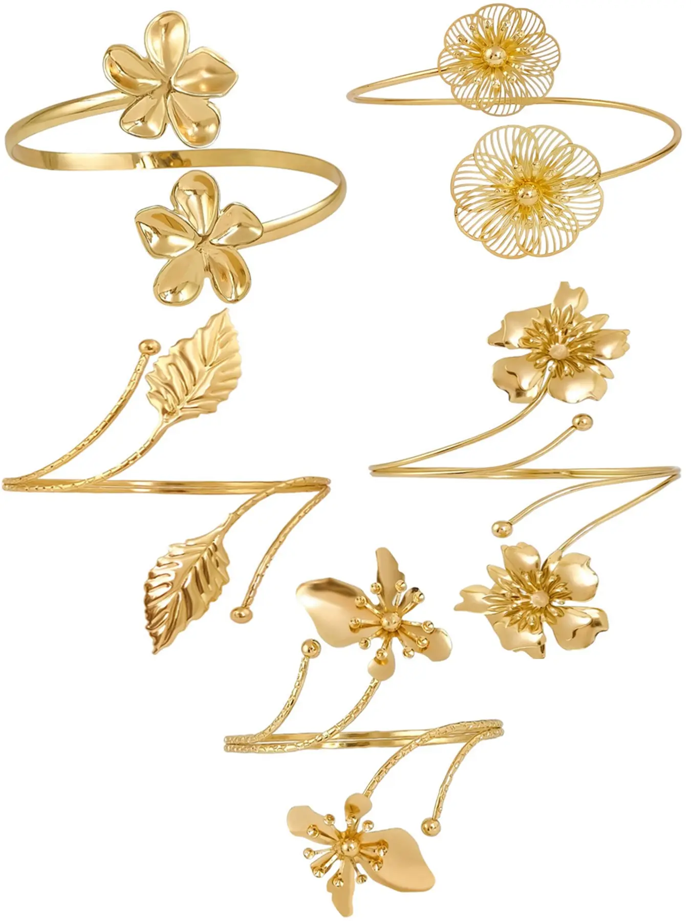 5 Pieces Women's Cuff Jewelry, Upper Arm Cuff Bracelet, Adjustable Armband Set, Casual Style, All Seasons