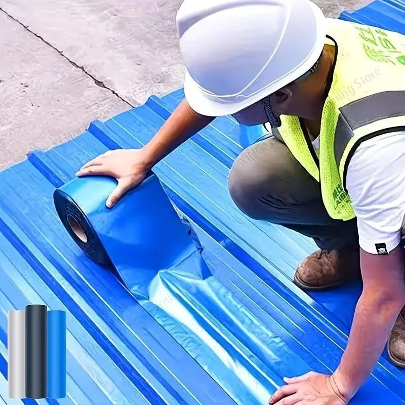 Roof Waterproof Membrane, Self-Adhesive Plastic Durable PVC Leak Proof Waterproofing Coating, Metal Roof Protection, Flexible Material for Rvs, Trailers, Boats