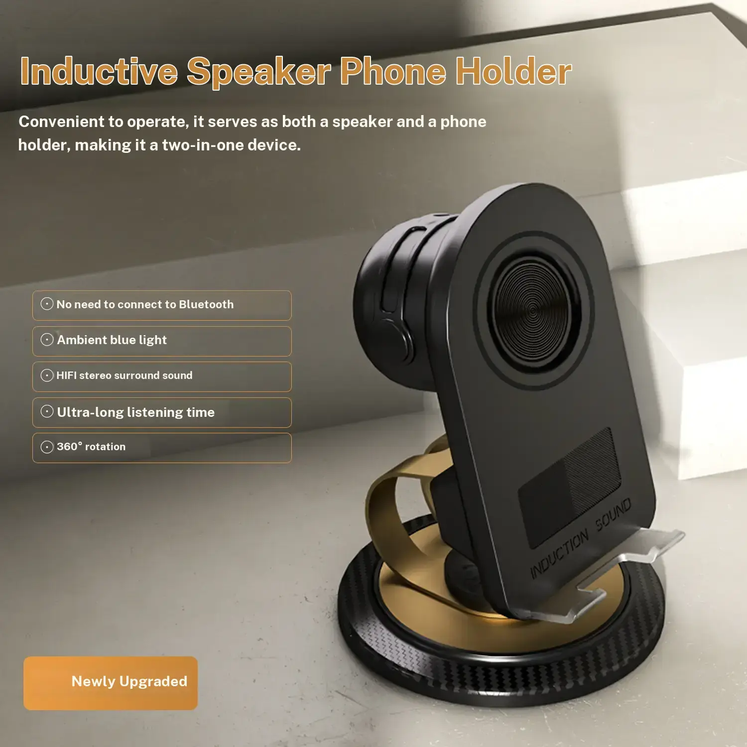 5 in 1 Induction Speaker Smart Sensing Wireless Speaker Cell Phone Stand with Bluetooth/Induction Audio&Atmosphere Light, 360° Rotable Foldable Lift Non Slip Base, Fits Smart Phones Smartphone speaker Holder SummerWins DealsForYouDays