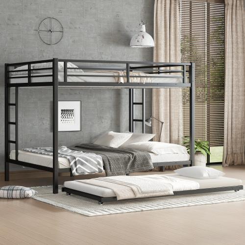 Metal Bunk Bed with Size Trundle, Black Metal Bunk Bed with Size Trundle, Black