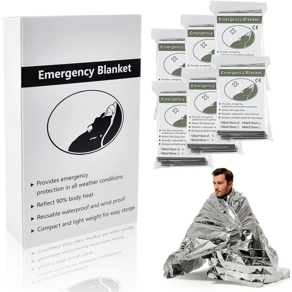 Foil Blanket,  Thermal Mylar Blankets Individually Packaged  for Outdoors, Hiking, , Marathons or  ( (6 Pack))