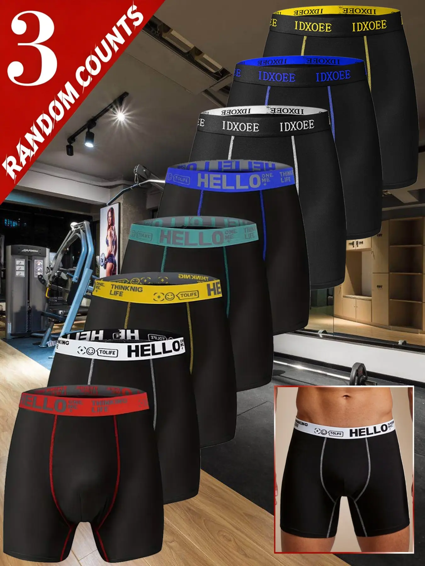 3 pcs men's comfortable slim fit shaping underwear, breathable, quick drying, elastic waistband, long Boxer Briefs underwear for exercise, casual wear, Sportswear, soft, lightweight, suitable for all seasons