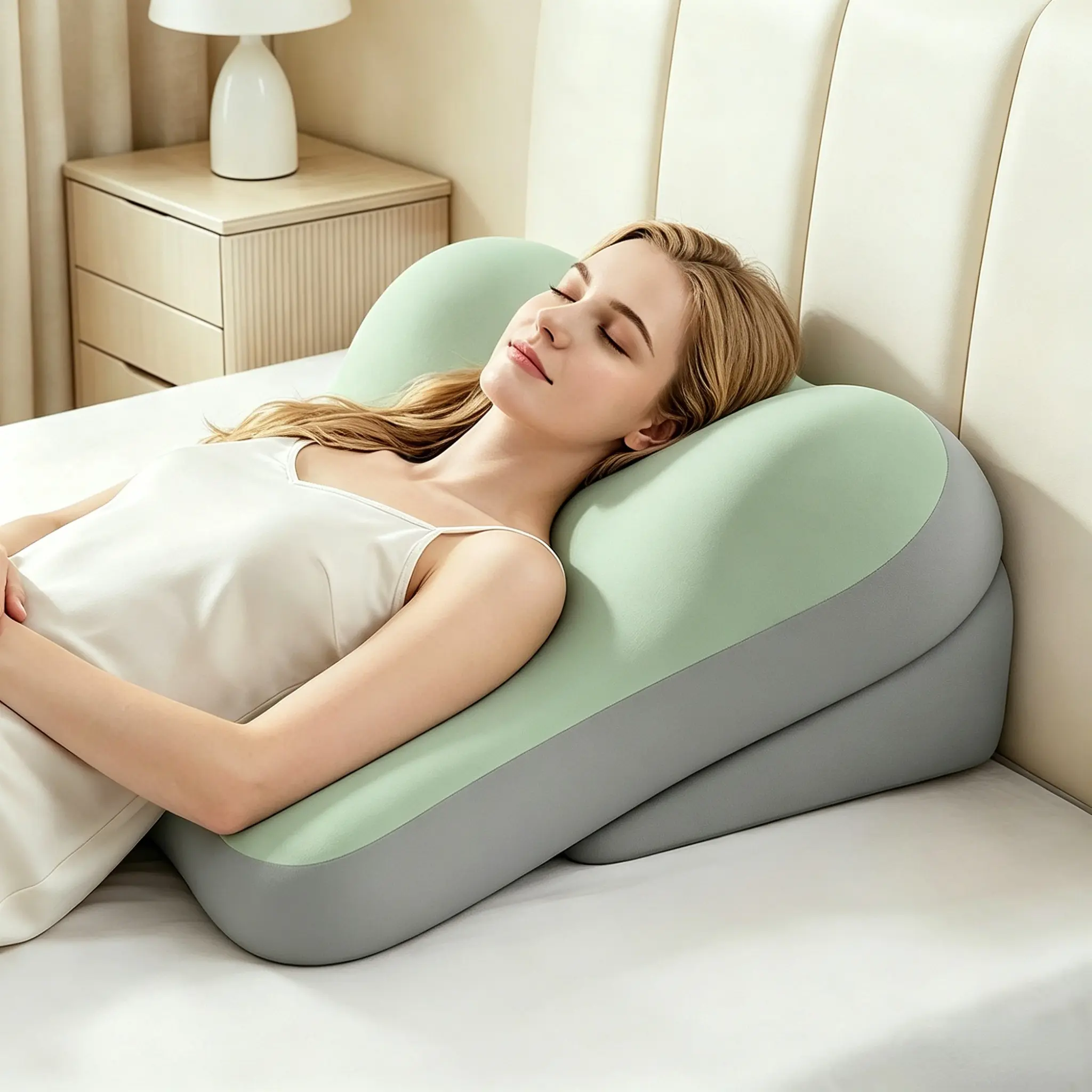 Ergonomic Memory Foam Pillow Set, Adjustable Backrest for Reading, Split Support Pillows for Bed & Sitting, Anti-Slip Lumbar & Neck Pad