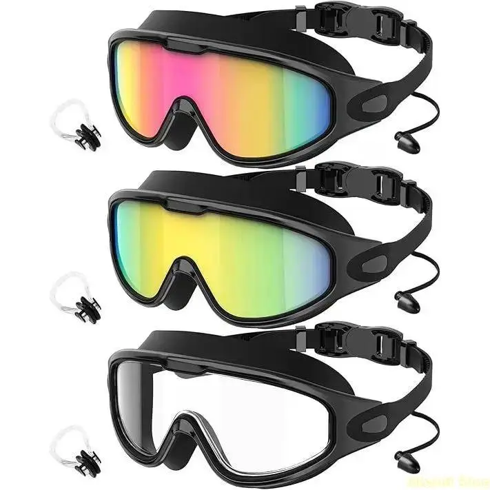 Adults' Unisex 3-Pack Swimming Goggles Set - Wide View, UV400 Resistant, Anti-Fog, Leakproof Silicone Goggles with Nose Clips for Outdoor Water Sports, Uv Resistant tiktokshopbacktoschool