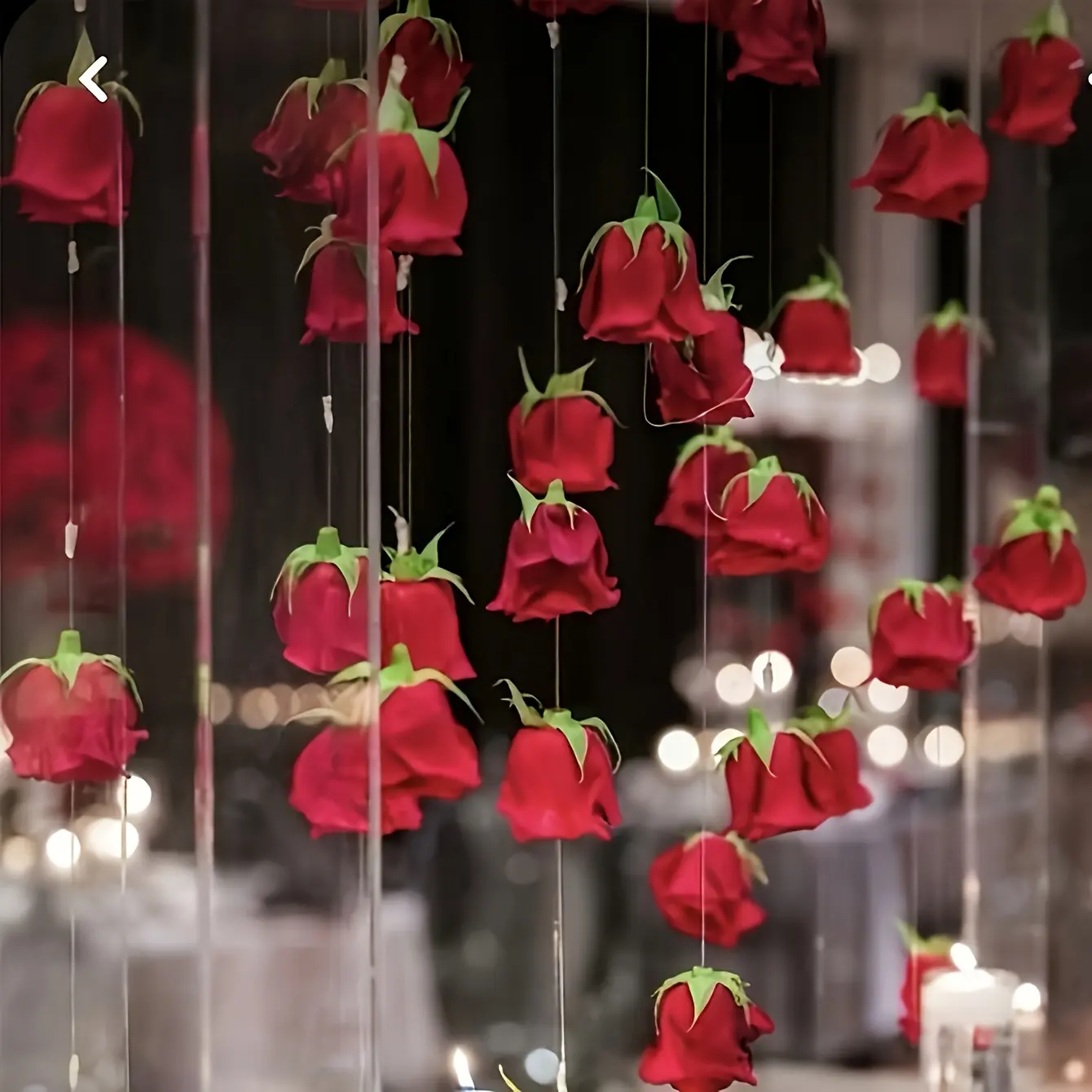 56-Piece Red Rose Cascade Decoration Set-includes 40 artificial roses and a roll of clear string; suitable for Valentine's Day, wedding party décor, bridal showers, birthday room decorations, and more.