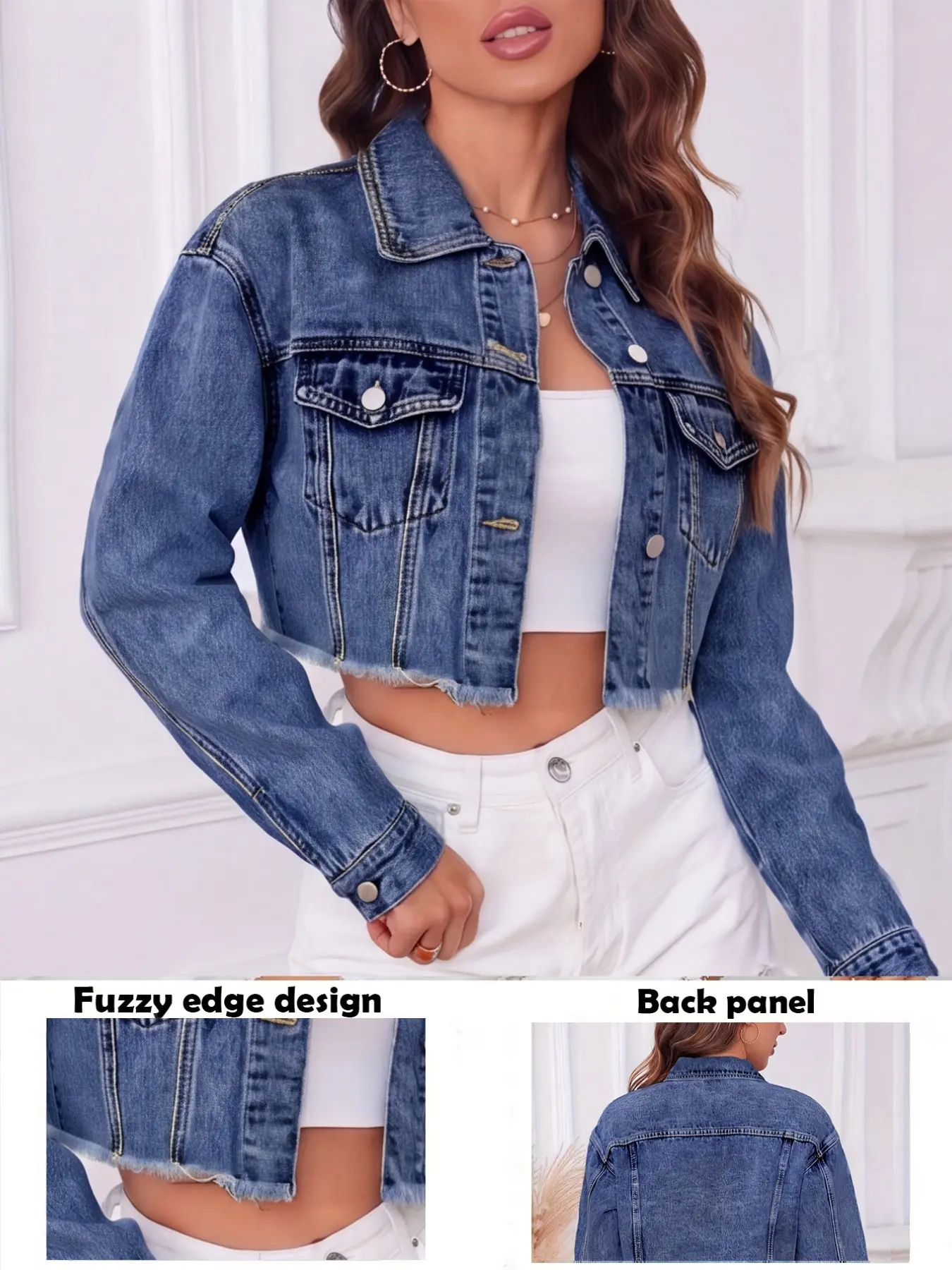 Casual Frayed Edge Denim Jacket for Women, Long Sleeve Non-Elastic Outerwear, Stylish and Comfortable, Perfect for Daily Wear