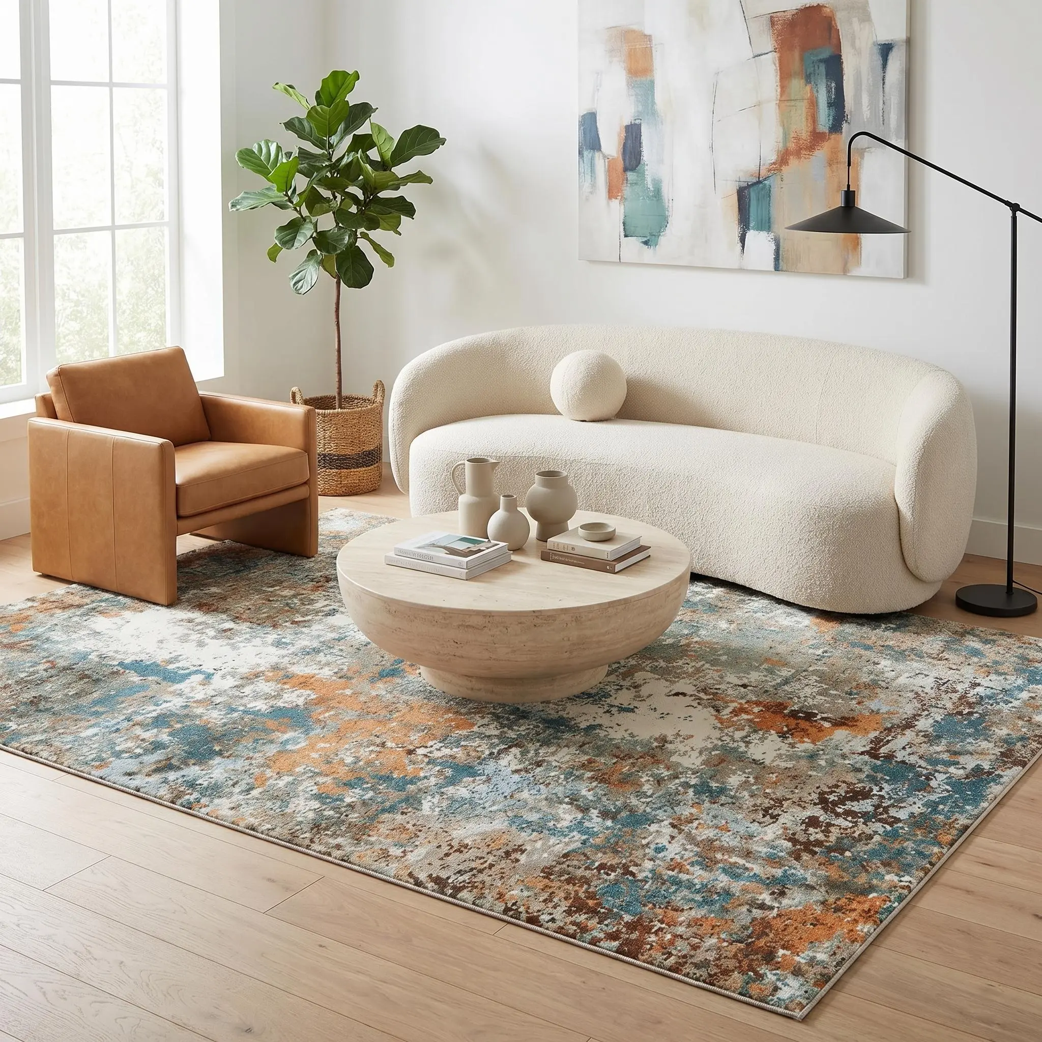 Vibrant Abstract Splash Paint Modern Art Area Rug Thin Low Pile Non Slip TPR Backing Washable Soft Stain Resistant Pet Friendly Floor Carpet High Traffic Rug Mat for Living Room Bedroom Kitchen Hallway Farmhouse Contemporary Aesthetic Home Decor
