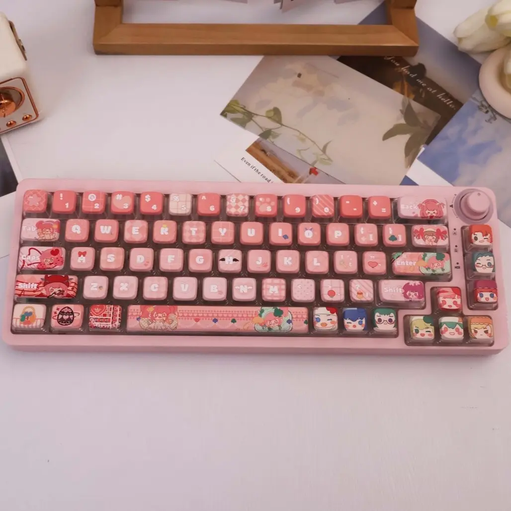 122 Key Guardian Angel Print Pudding Capsule Set, Transparent Top Design, Compatible with 60%, 75%, Tkl, 96%, 100% Mechanical Keyboard, Pbt Keycaps