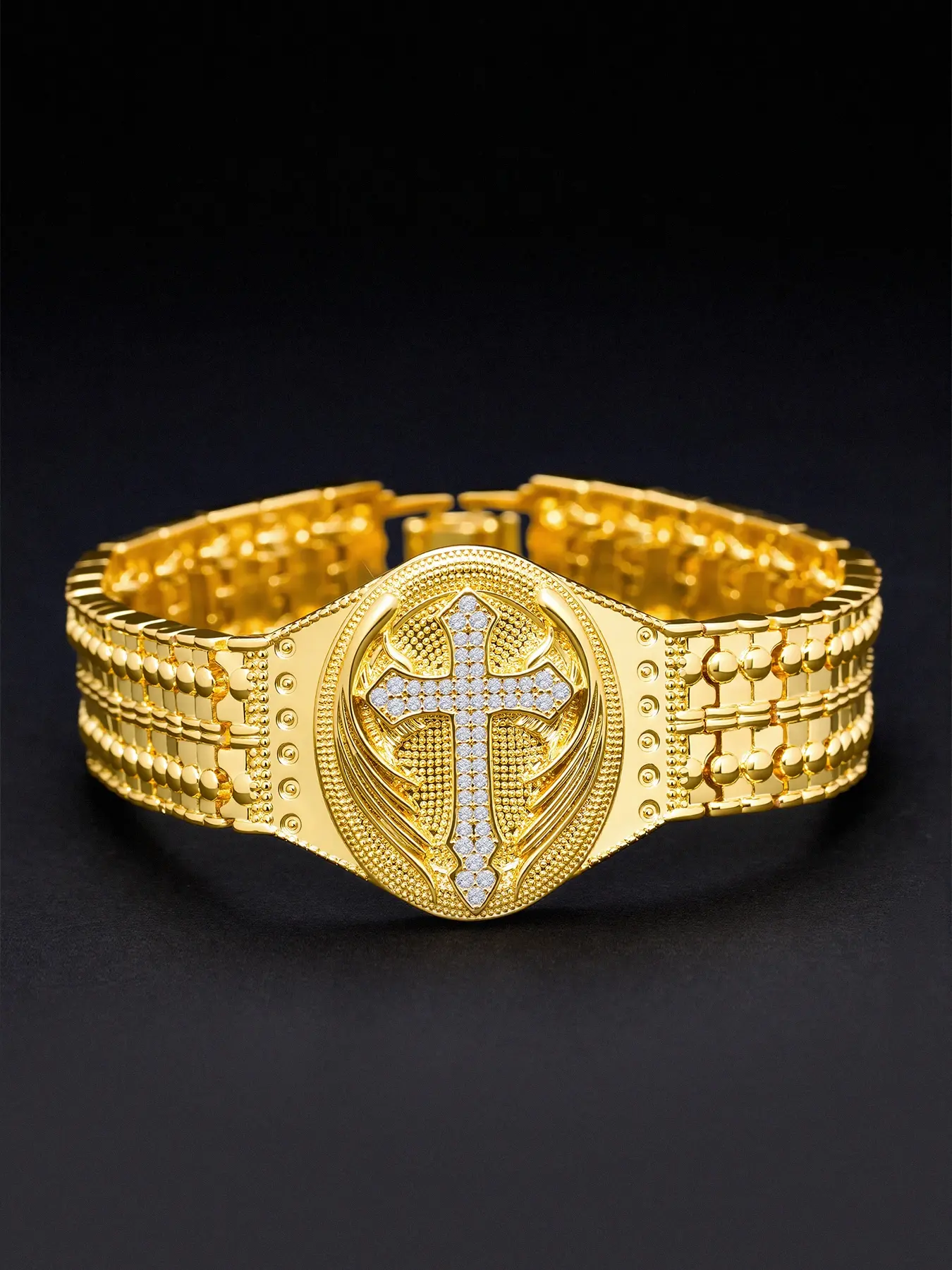 Men's Luxury Fashion Bracelet Jewelry, Angel Cross Design, Synthetic Zircon Embedded, Street Hip Hop Style, Perfect for Daily Wear, Father's Day Gift