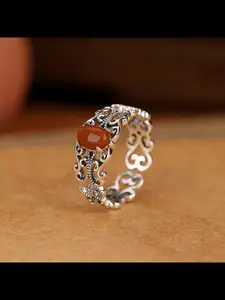 Vintage Shiny Auspicious Hollow Oval Chinese Ring, Elegant Ethnic Pattern, Copper Material, All Seasons Jewelry, Oval Shaped Ring