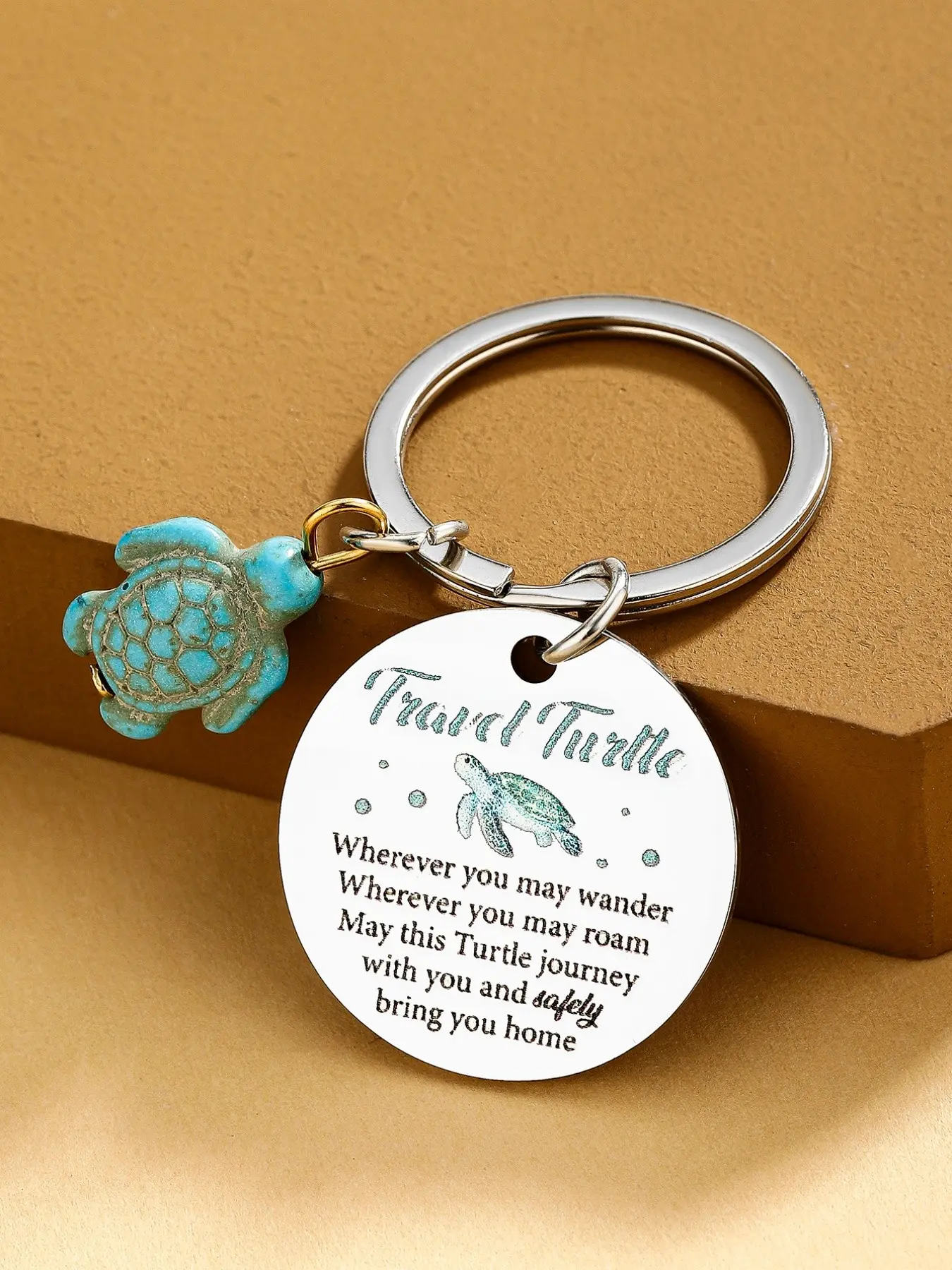 Sea Turtle Gifts for Women and Men, Inspirational Travel Gift for Turtles Lovers, Good Luck Key Chain, Stainless Steel Keychain, Ocean Animals Birthday Item, Christmas Present