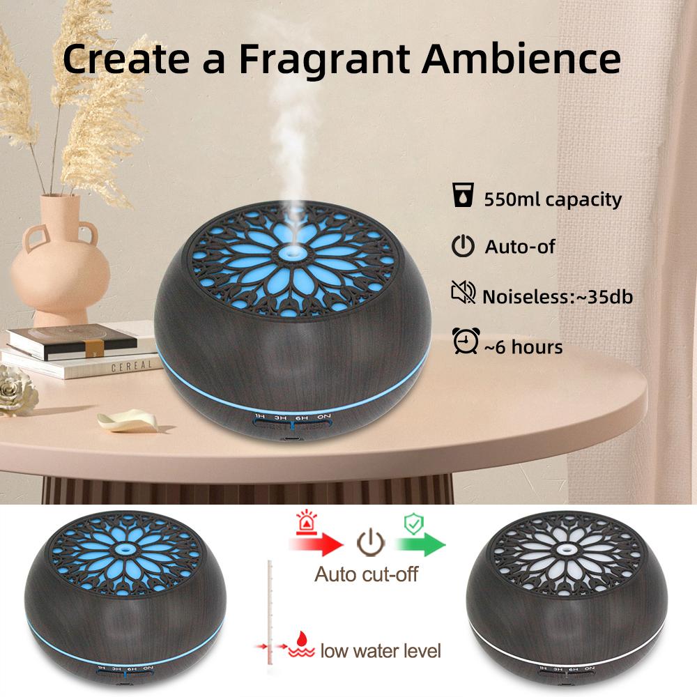 Large 550ml Aromatherapy Diffuser with Remote Control, 6 Blends, 7 LED Colors & Auto Shut-Off , Perfect for Bedroom, Living Room