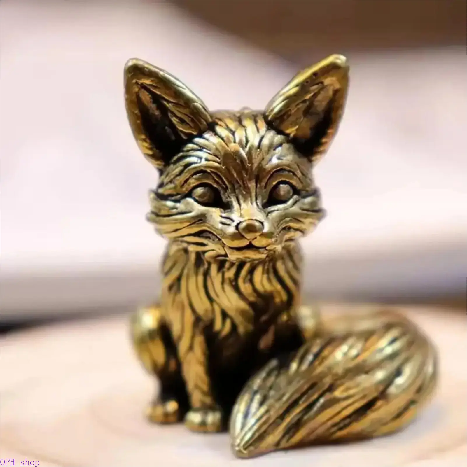 Vintage Brass Fox Figurine, Collectible Mini Animal Statue Craft, Cute Desktop Decoration for Home Office