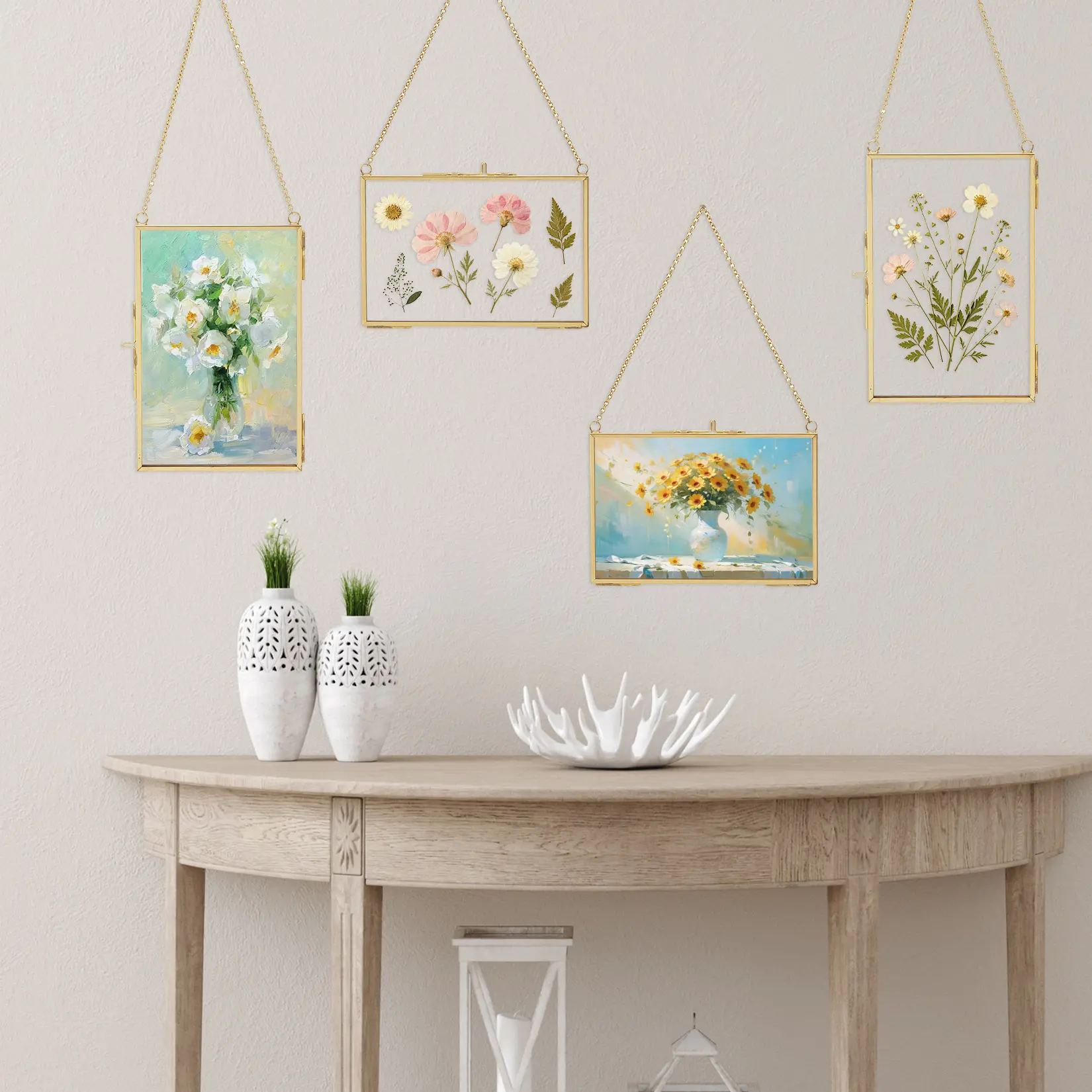 Gold Rectangular Double Transparent Glass Frames Set of 3/6 - High Transparency, Wall/Tabletop Display Home Decor Photo Frames