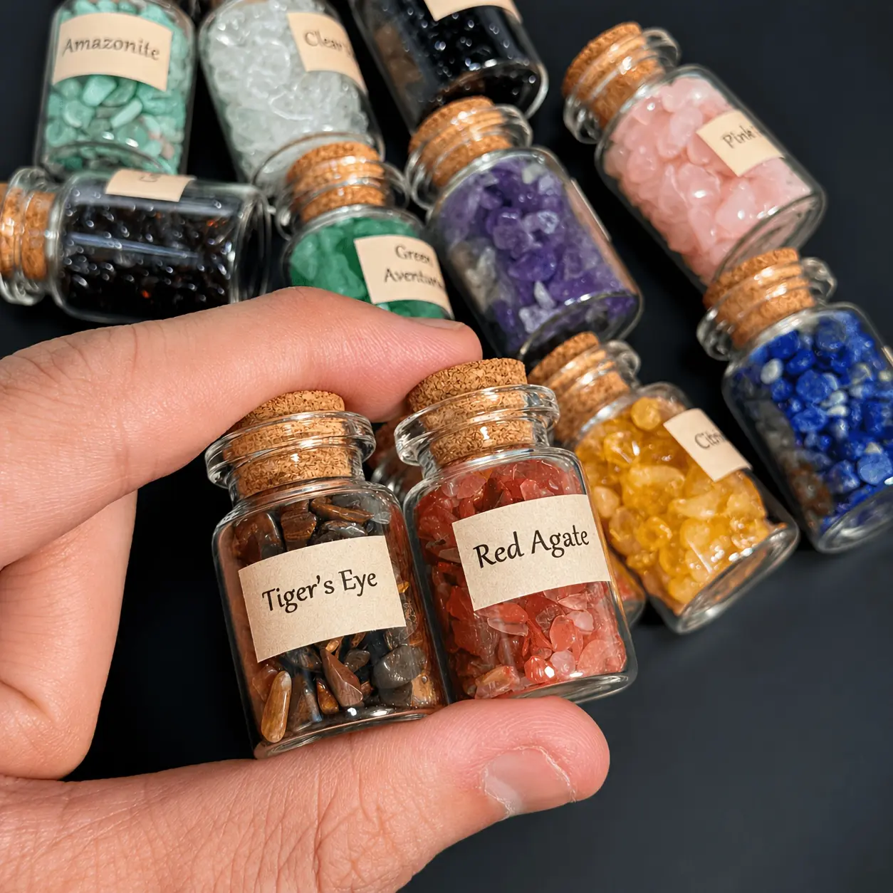 [Wishing Bottles Set] 12PCS/SET Wishing Bottles - Natural Stone Chips & Artificial Crystal Chips - Boho Style Glass Bottles for DIY Jewelry Making, Home Decoration, Gifts
