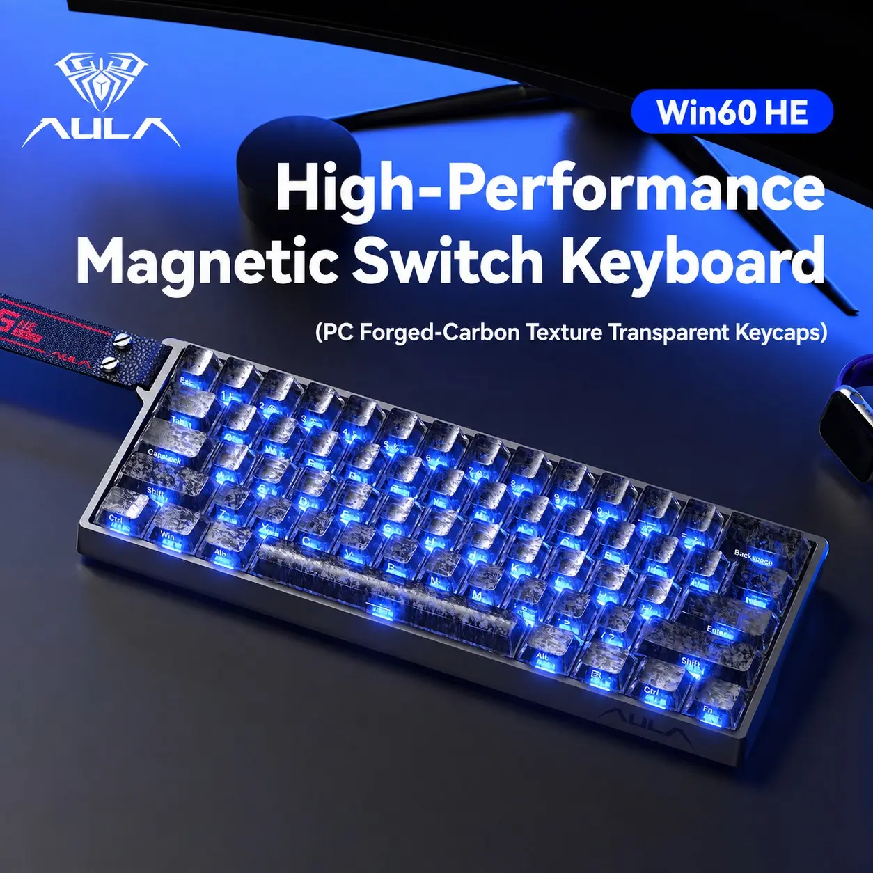 Aula Win60 He Wired Magnetic Axis Keyboard, 60% Layout, RGB Lighting, 61 Keys, Gaming Chip, Plug-And-Play, Compatible with Windows/MAC