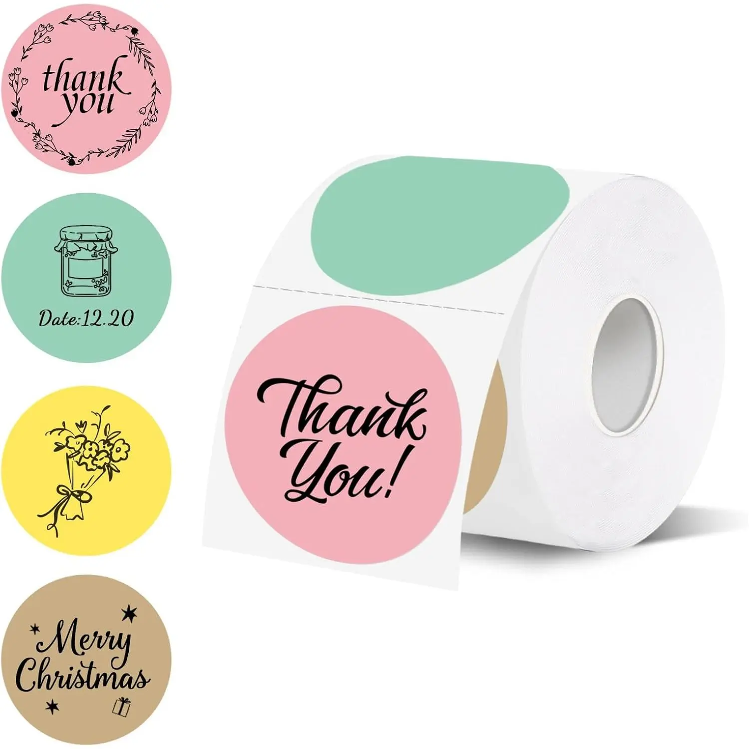 Thermal Labels,2 Inch 4-Color Round Thermal Printer Stickers,Self-Adhesive Round Direct Thermal Labels,Thermal Stickers for DIY Logo Design,Name Tag (500/Roll)