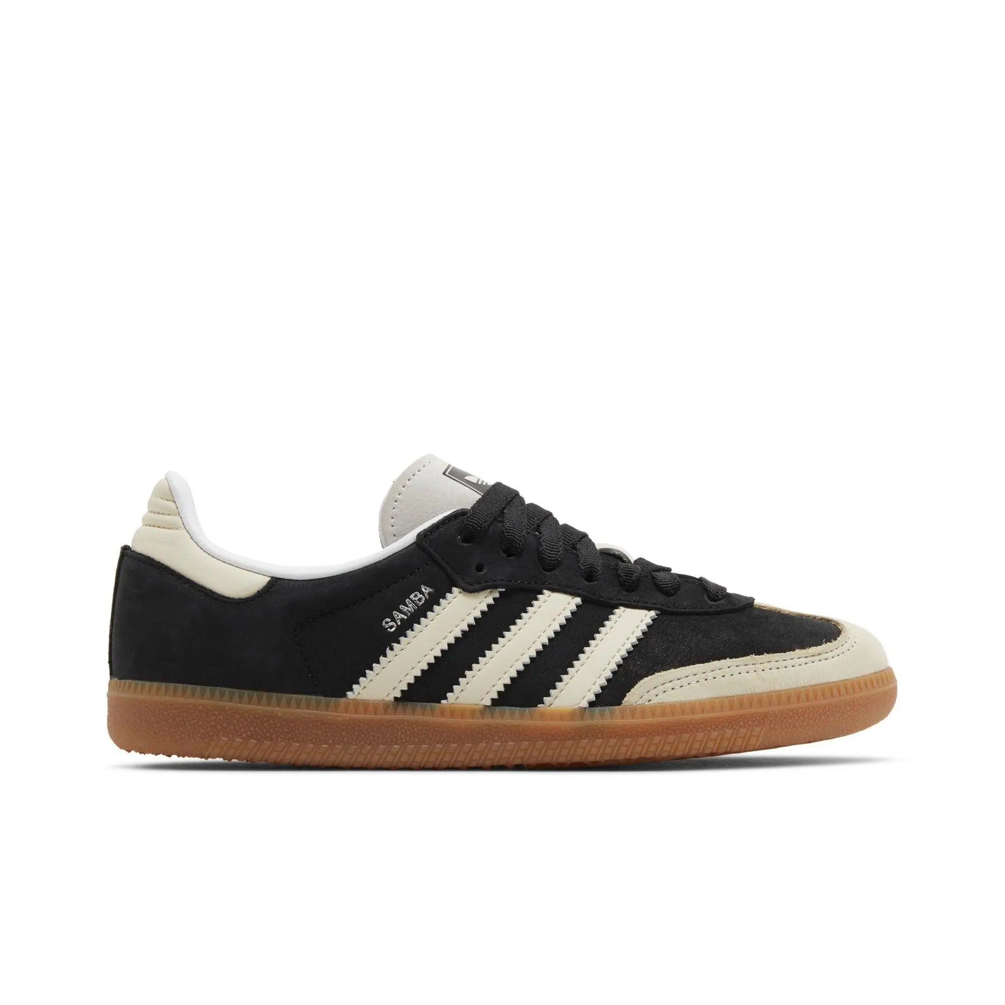 adidas Women's Samba OG 'Black Wonder White' Sneakers - Core Black/Wonder White/Silver Metallic, Checkered Pattern, Leather Upper, Low Ankle Cut, Retro Look, Women's Sizes, Training Shoes IE5836