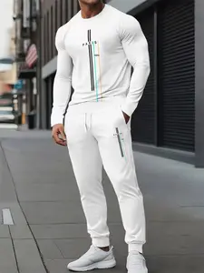 Men's Sportswear Set, Casual Fitness Long Sleeve Top + Joggers, Breathable Quick-Dry, Spring & Fall Fashion Athletic Wear