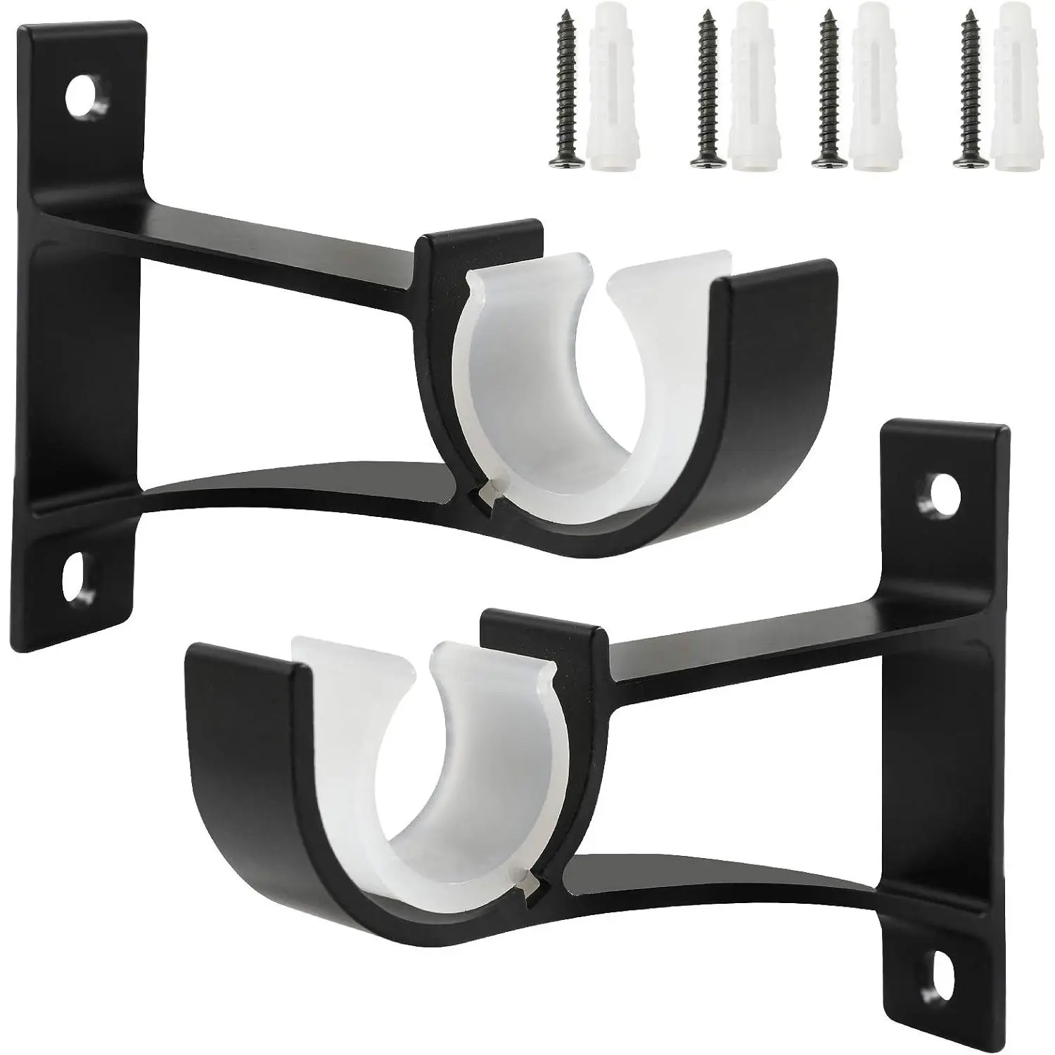 Sturdy Curtain Brackets - Rod Holders for 1 Inch, 1 1/8 Inch, and 1 1/4 Inch Rods, Black (Set of 2)