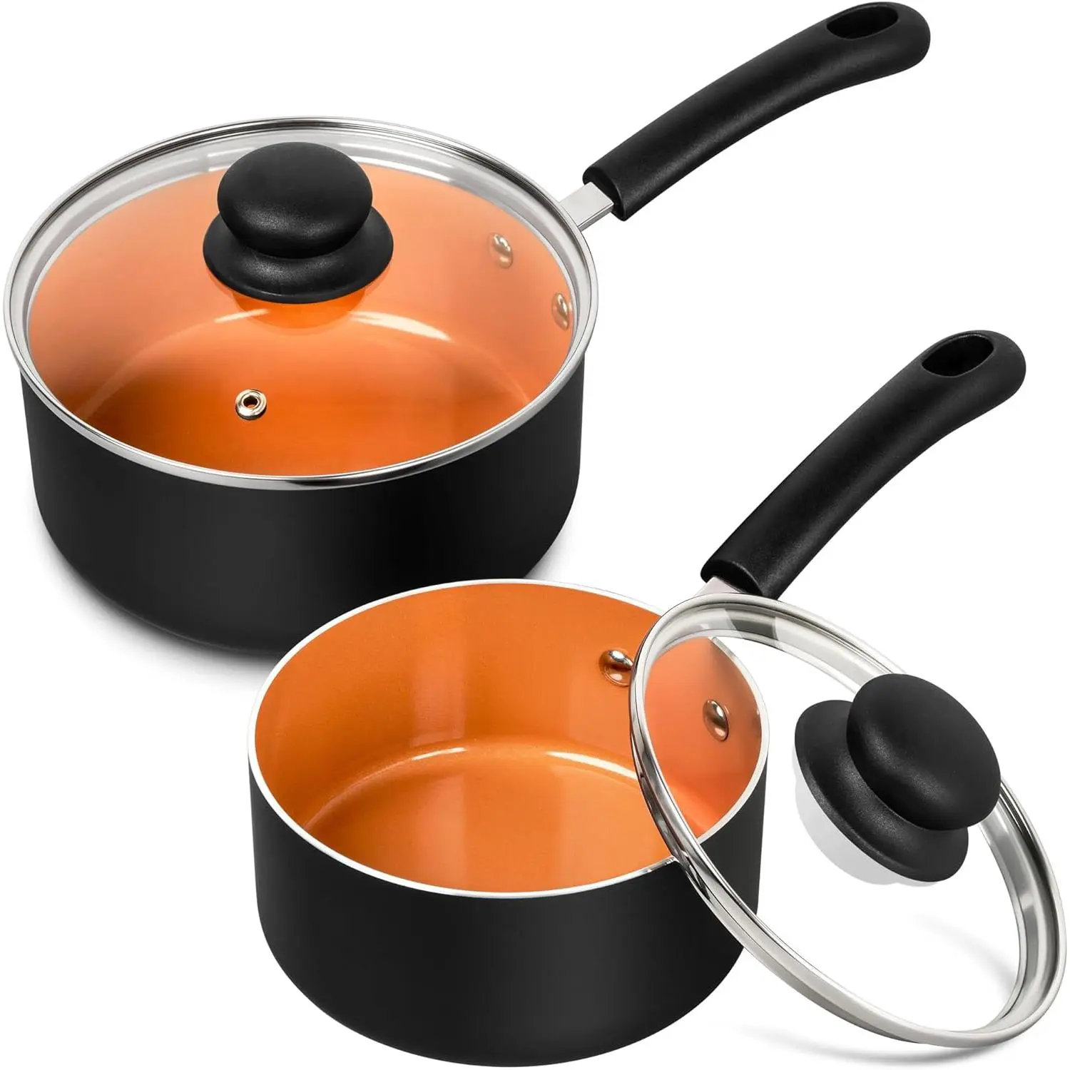 Nonstick Sauce Pan With Lid, 1QT&2QT Ceramic Saucepan, Copper Saucepans,-FREE Pot Set,Small Pots For Cooking,Multipurpose Cooking Pots Set For  Kitchen,Dishwasher Safe