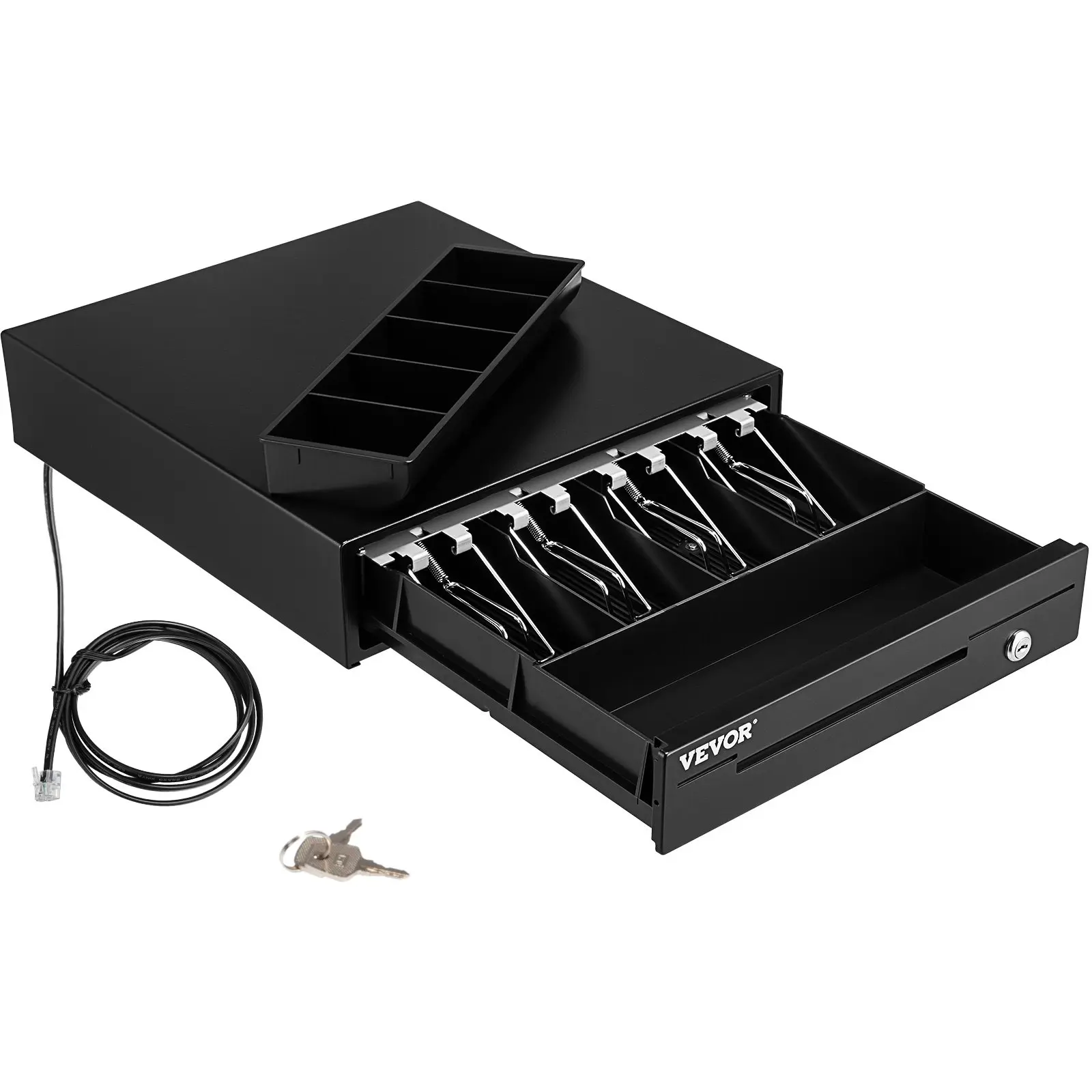 Cash Register Drawer, 13 12 V, for POS System with 4 Bill 5 Coin Cash Tray, Removable Coin Compartment 2 Keys Included, RJ11/RJ12 Cable for Supermarket, Bar, Coffee Shop, Restaurant