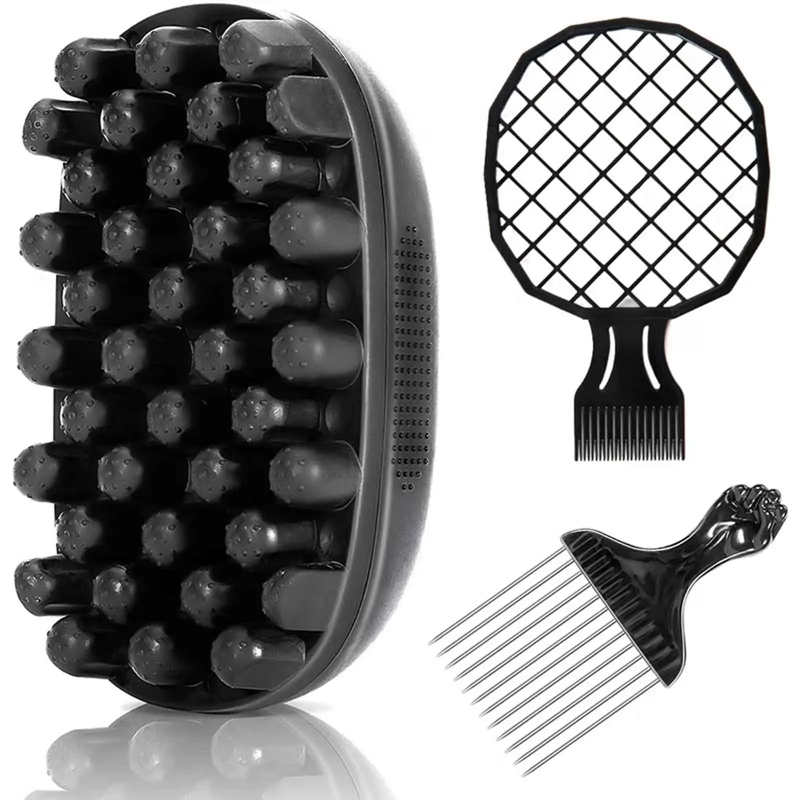Men's Twist & Curl Styling 3-Piece Set for Afro-Textured Hair, Hair Pick & Grid Comb & Curl Sponge Brush, Ideal for Defined Curls, Coils & Natural Short Hairstyles