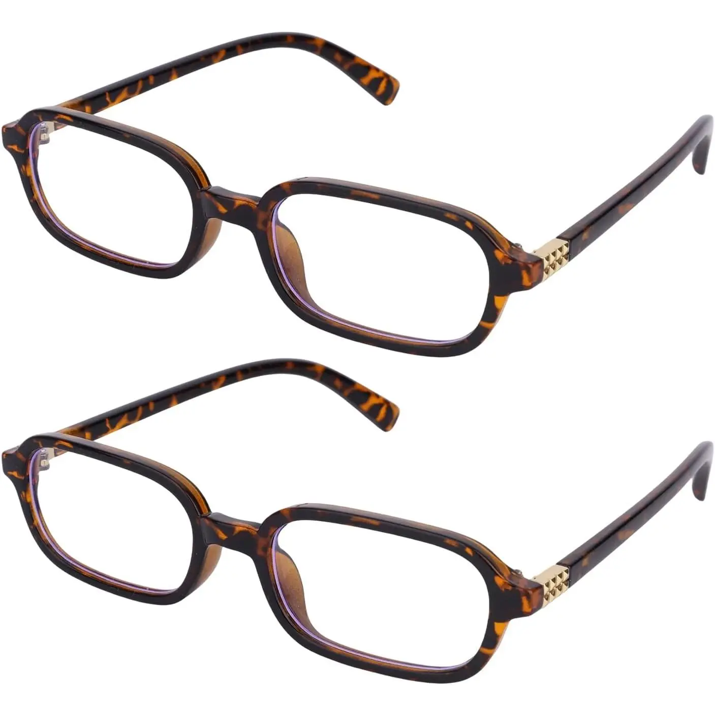 2-Pack Blue Light Glasses, Retro Rectangular Plastic Frames for Women & Men, 90s-Inspired Eyewear for Daily Wear & Gaming, Unisex Fit