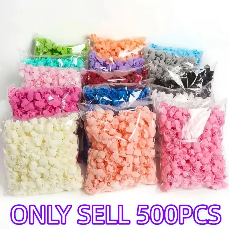 500pcs 1.37 Inch Colorful Artificial Foam Rose Heads, DIY Crafts, Wedding, Valentine's Day Decor, Candy Box, Outdoor Decoration