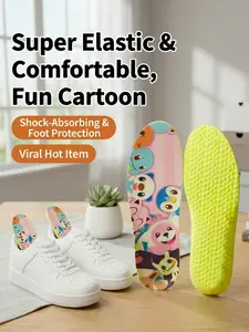 Cloud Soft Elastic Cartoon Print Insoles, Bottom Granules Massage Foot Sole, Moisture Absorbent Odor Control, Ideal for Running Shoes