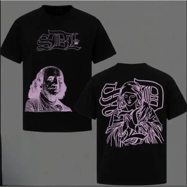 ✝️ 🖤 Men's Pink Sdl Virgin Mary-Inspired Unisex Tee 2-Sided, Sdl Clothing, Fashion Cotton, For Men